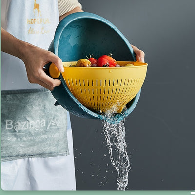 Household Vegetable Washing Kitchen Double Layer Flip Drain Basket