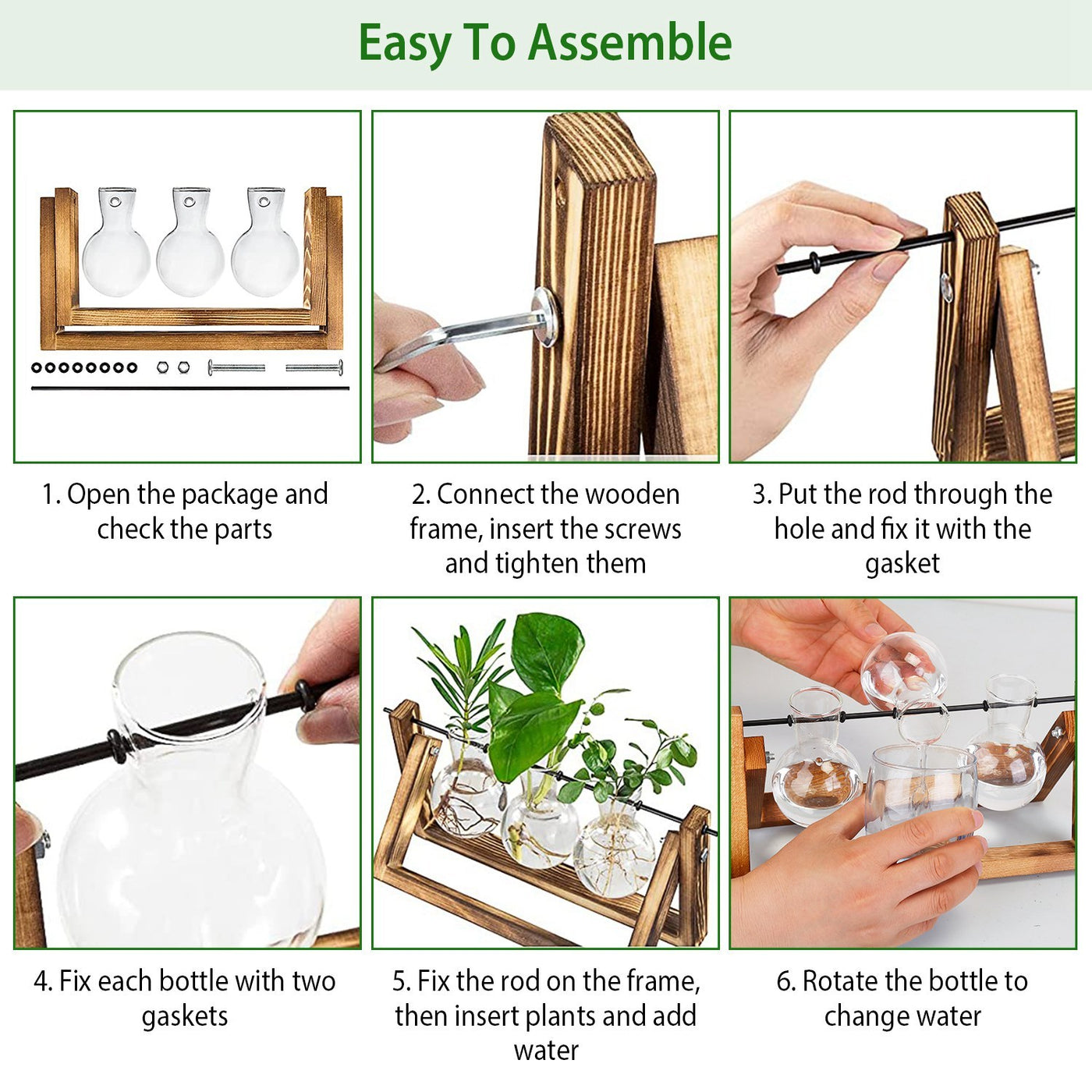 1Pc Desktop Glass Planter Bulb Plant Terrarium With Wooden Stand Air Planter Glass Vase Metal Swivel Plant Vase For Hydroponics