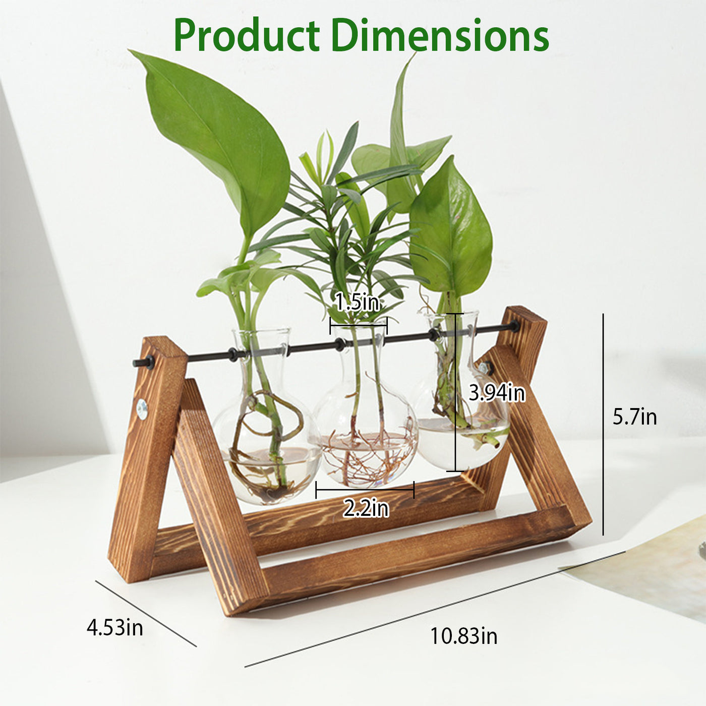 1Pc Desktop Glass Planter Bulb Plant Terrarium With Wooden Stand Air Planter Glass Vase Metal Swivel Plant Vase For Hydroponics
