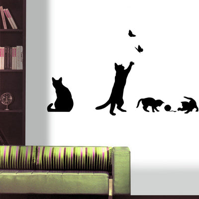Cat Scratching Butterfly Living Room Bedroom Background Decorative Painting Wall Sticker
