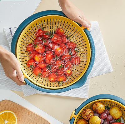 Household Vegetable Washing Kitchen Double Layer Flip Drain Basket